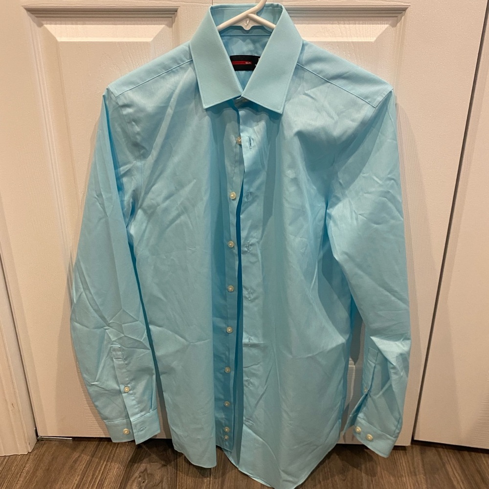 jf j.ferrar Blue Dress Shirt Slim Fit